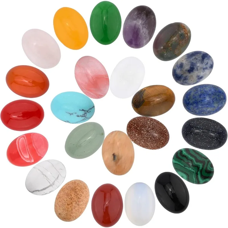 

48pcs 24 Styles 14mm x 10mm Oval Gemstone Cabochon Flat Back Gemstone Chakra Crystal Cab Covers for Bracelet Necklace Earring