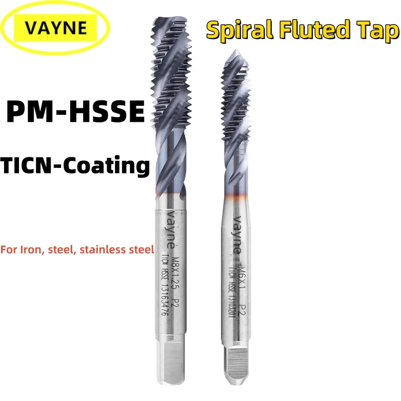 1PCS HSSE-PM TICN Coating JIS Standard Spiral Fluted Tap Spiral Pointed Tap M1M2M3M4M5M6M8M10M12Metric Machine Screw Thread Tap