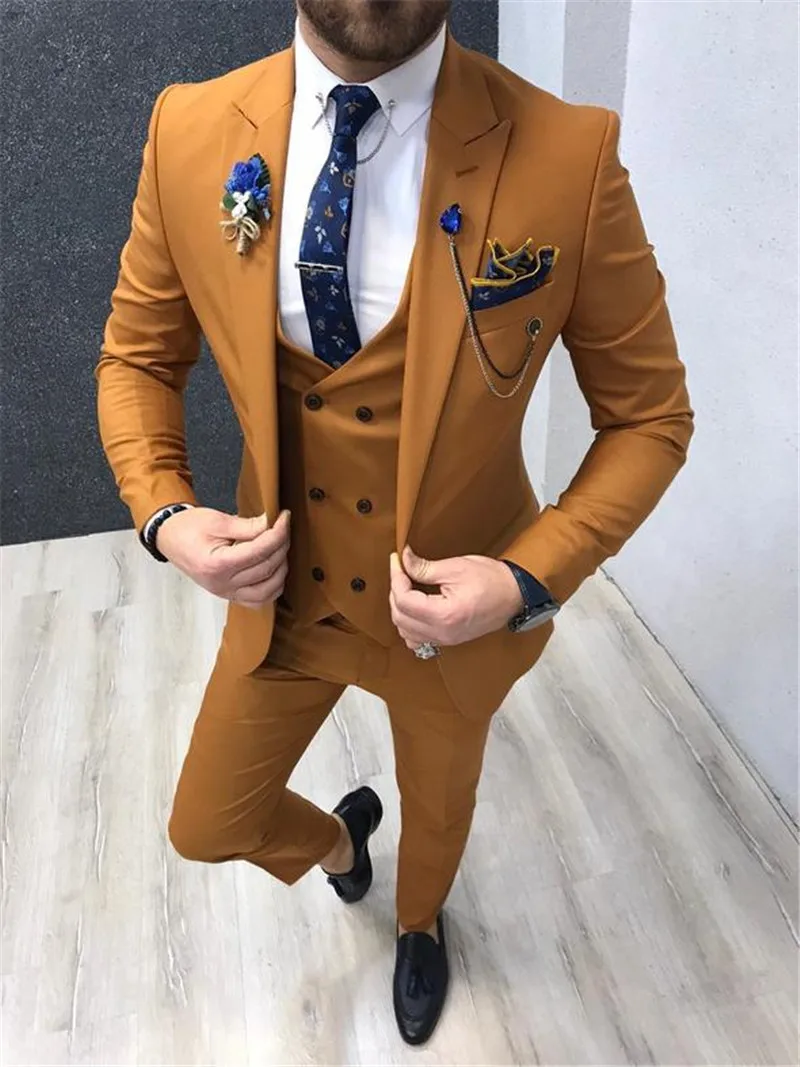 

Formal Wedding Groom Tuxedo Elegant Men's Suit 3 Piece Set Brown Jacket Pants Vest Custom Outfit Fashion Peak Lapel Blazer Set