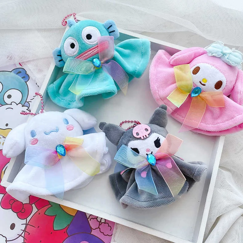 Cartoon 7CM Windbell Kuromi Hangyodon Keychain Kawaii Sanrio Melody Cinnamoroll Keyring Sets All-Match Pendant Children Toys