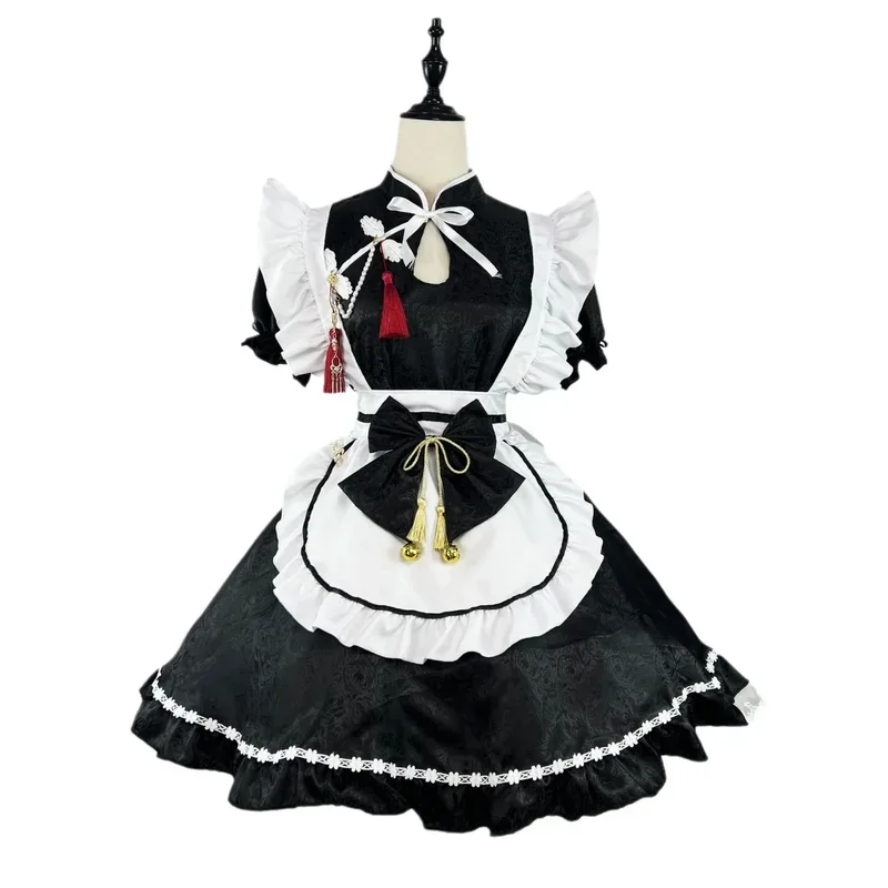 Chinesische Art Dienst mädchen Lolita Cosplay Kostüm S-5XL Frauen Cheong sam Kleid Halloween Party Kellnerin Rollenspiel Animation Show Drops hip