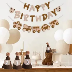 Bear Happy Birthday Banner Bear Birthday Hat Cream Caramel Number Balloons Kids Birthday Party Supplies Photo Prop Baby Shower