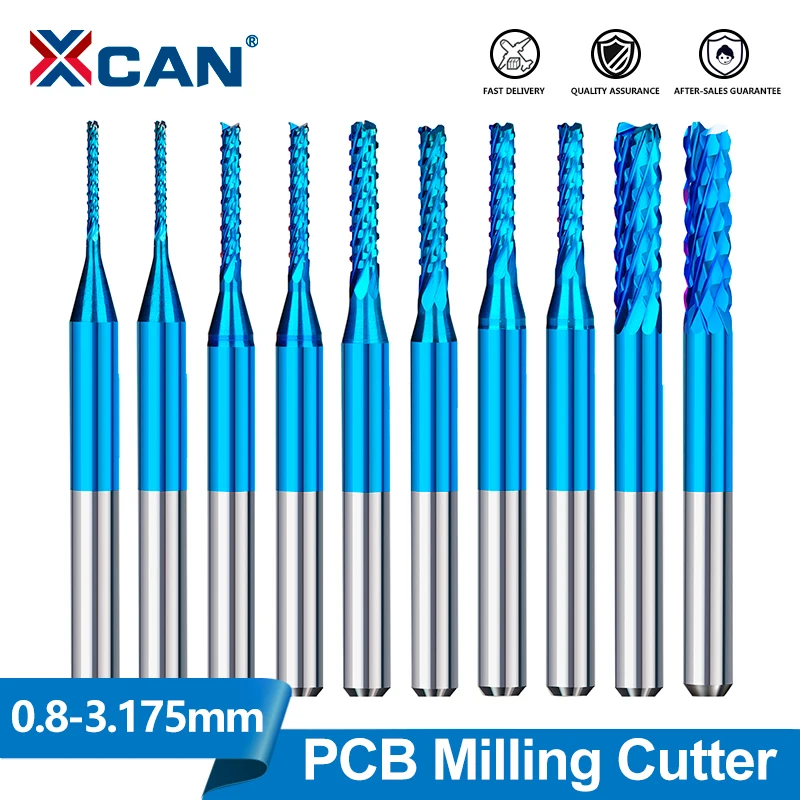 

XCAN 10 шт. фреза для печатных плат 3,175 хвостовик твердосплавная концевая фреза фрезы с ЧПУ гравировальный кромкорез с нано-синим покрытием 0,8-3,175 мм