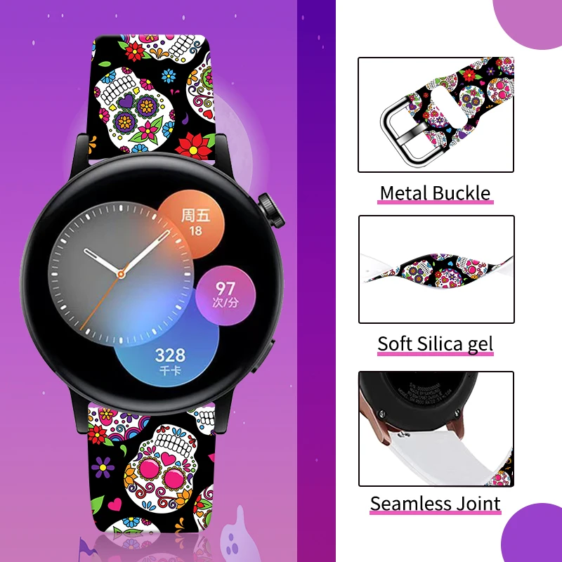 

Ремешок 20 мм для Samsung Galaxy Watch 7/6/5, 40 мм, 44 мм, сменный ремешок с HD-печатью, красочные узоры серии Хэллоуина