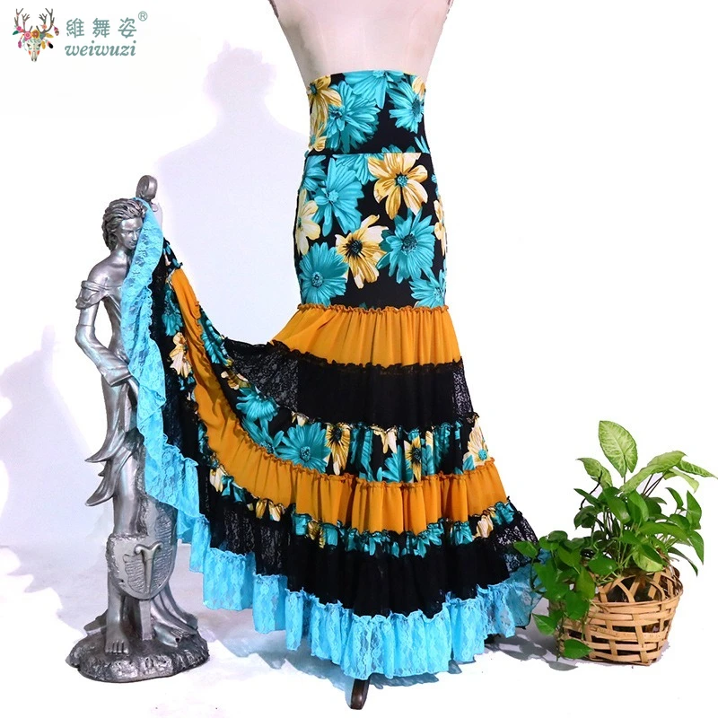 Jupe de danse Flamenco personnalisée, taille haute, élastique, amincissante, multicouche, gâteau, Tango Hip Quickstep, jupe de Performance