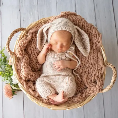 Baby konijn kostuum fotografie rekwisieten accessoires pasgeboren paashaas outfit 0 maanden meisje gebreide kleding vrouwelijke jongens jumpsuit
