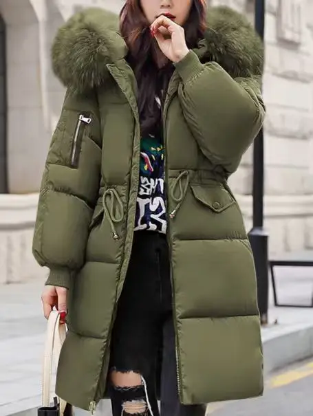 Korean Fashion Winter Solid Color Long-sleeved Down Cotton Jacket Women Bread Fur Collar 2026 New Korean Version Thickened Coat