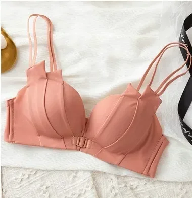 ملابس داخلية مثيرة بزر أمامي للنساء صدر صغير متجمع بدون حلقة فولاذية مريحة ومضادة للترهل صدر جميل من الخلف حمالة صدر سوداء