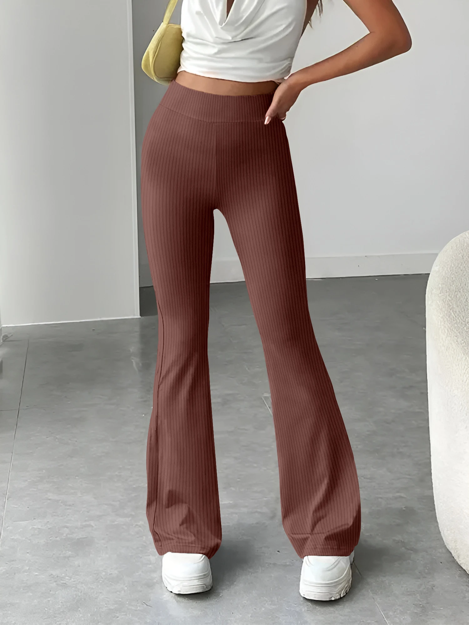 سراويل كاجوال مضيئة محبوكة عالية الخصر للنساء، سراويل طويلة رفيعة، قابلة للترشيح، متعددة الاستخدامات