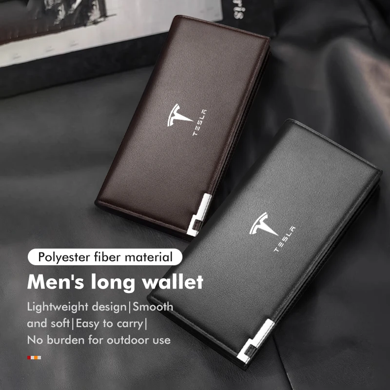 Car Badge Leather Purse Card ID Holder Men Minimalist Wallet For Tesla Model 3 S Y X