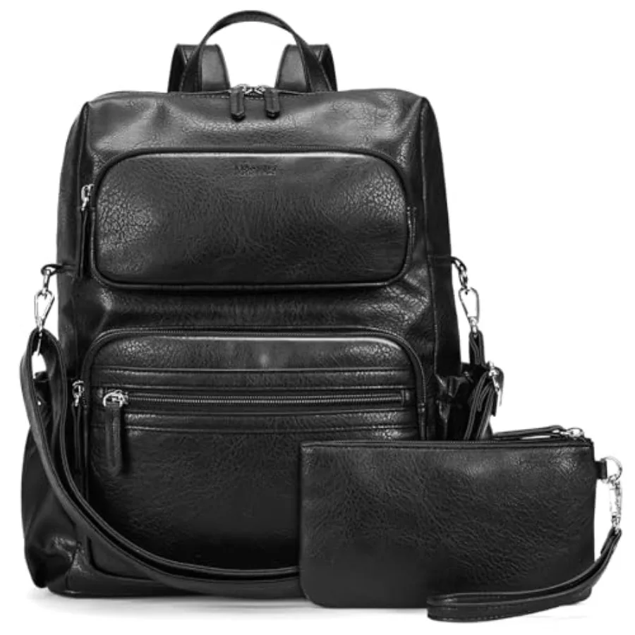 

PU Leather Backpack for Women - Vintage Womens Backpacks with Wristlet Convertible Crossbody Shoulder Bag for Daily Use Work Pa