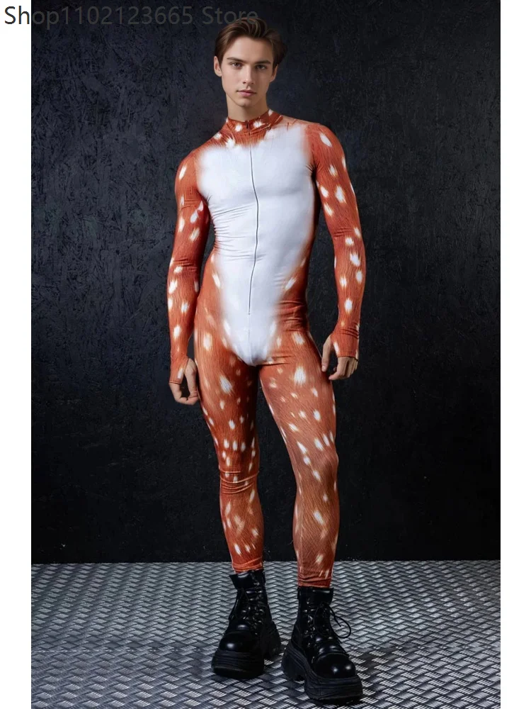 Sika Deer Christmas Costume Adult Couple Spotted Deer Moose Onesie Zentai Suit Animal Elk Dance Party Costume Stage Bodysuit view 6