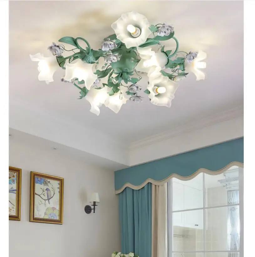 Modern Floral Ceiling Lights D87cm H29cm Princess Bedroom Lamp Girl Wedding Room Fixture Suspended Ceiling Lamps Home Decoration