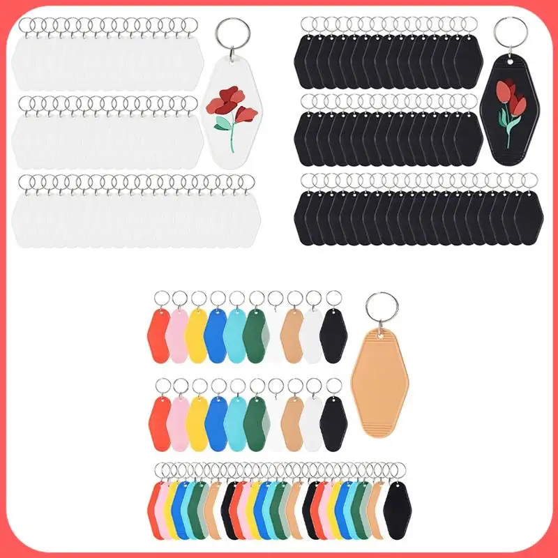 

AA89-50Pcs Blank Motel Keychain Bulk With Key Rings,Hotel Keychains Key Tag For Vinyl DIY Crafts Keychain And Luggage Tag