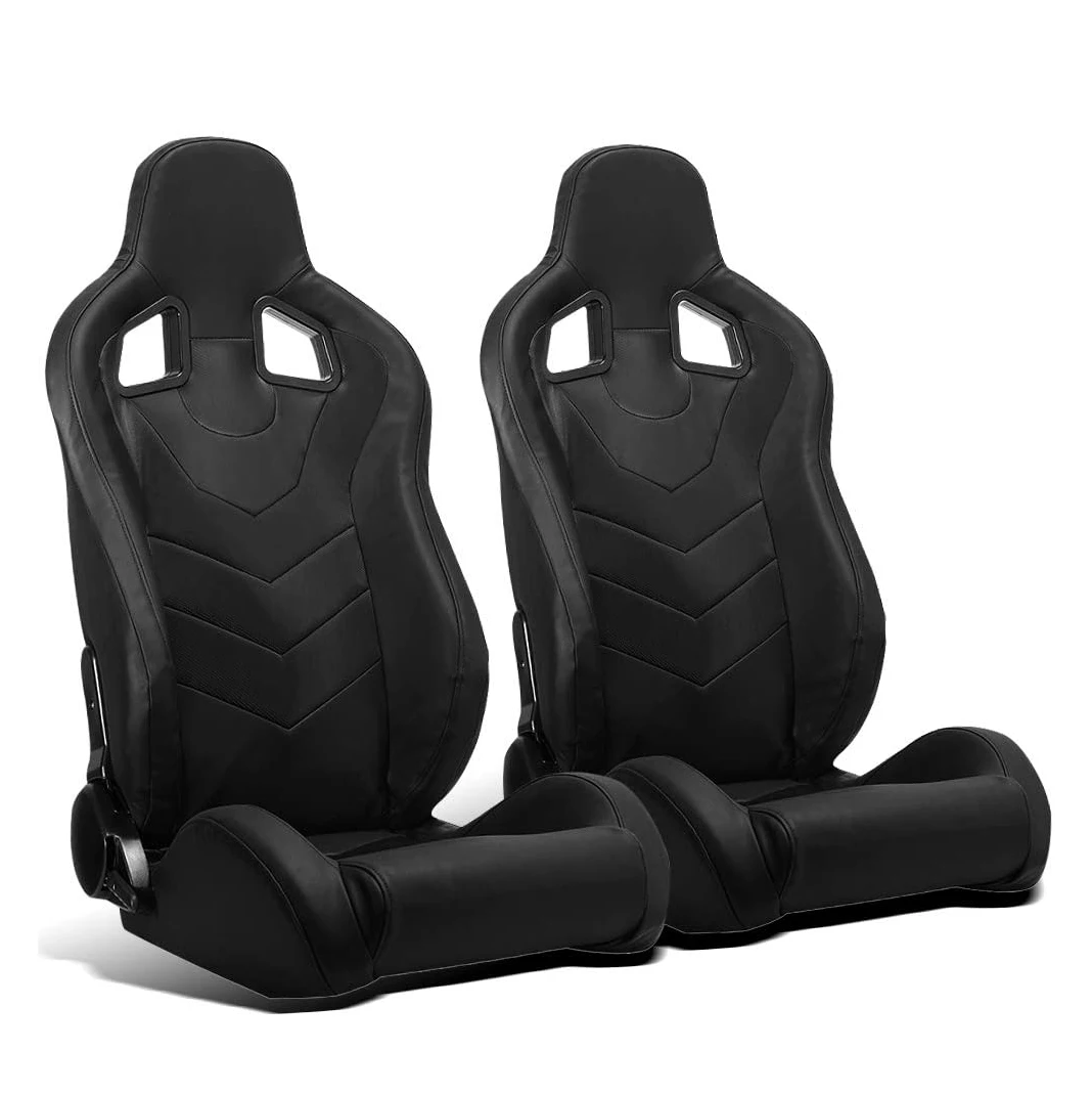 2PCS 1076 Series Black PVC Adjustable With Sliders Universal Automobile Car Use SIM Racing Seats