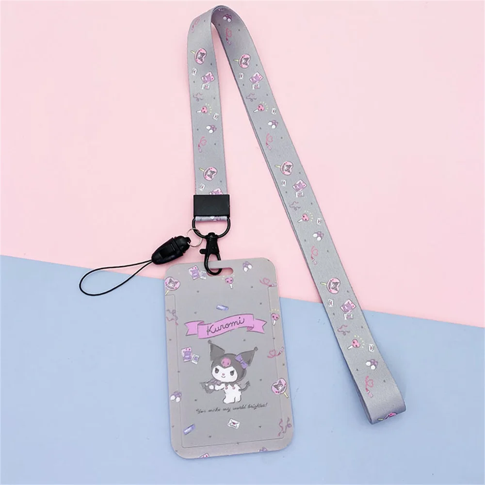 Kawaii Sanrio Hello Kitty Keychain Kuromi Card Holder Anime My Melody Plastic Lanyard Card Holders Cartoon Keyring Girls Gifts