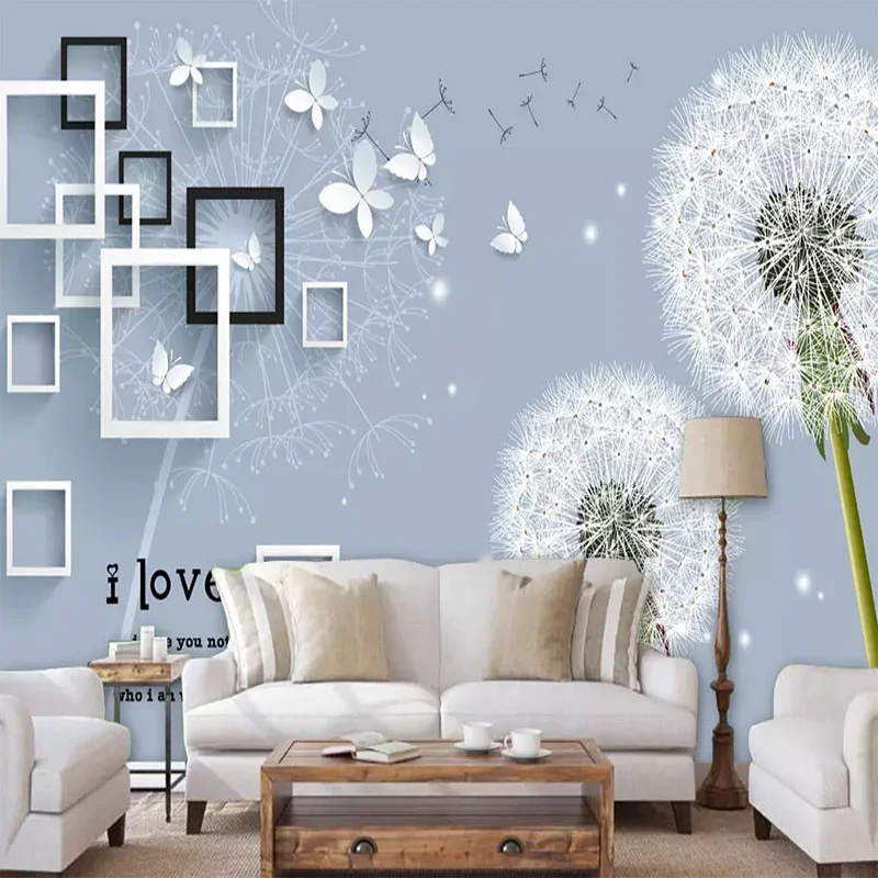 Menyesuaikan ukuran Mural Modern Dandelion kupu-kupu 3D Wallpaper ruang tamu kamar tidur latar belakang dekorasi dinding kain Dinding 3D