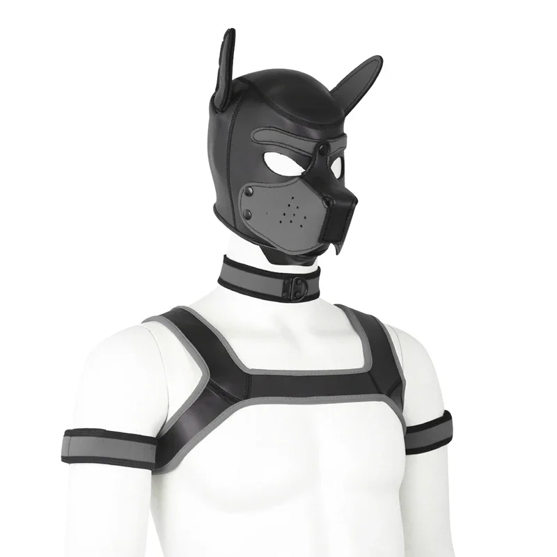 8 Colour Puppy Play Dog Hood Mask Men\'s Chest Strap Neck Collar Armband  Costume Slave Role Play Set Party Masks