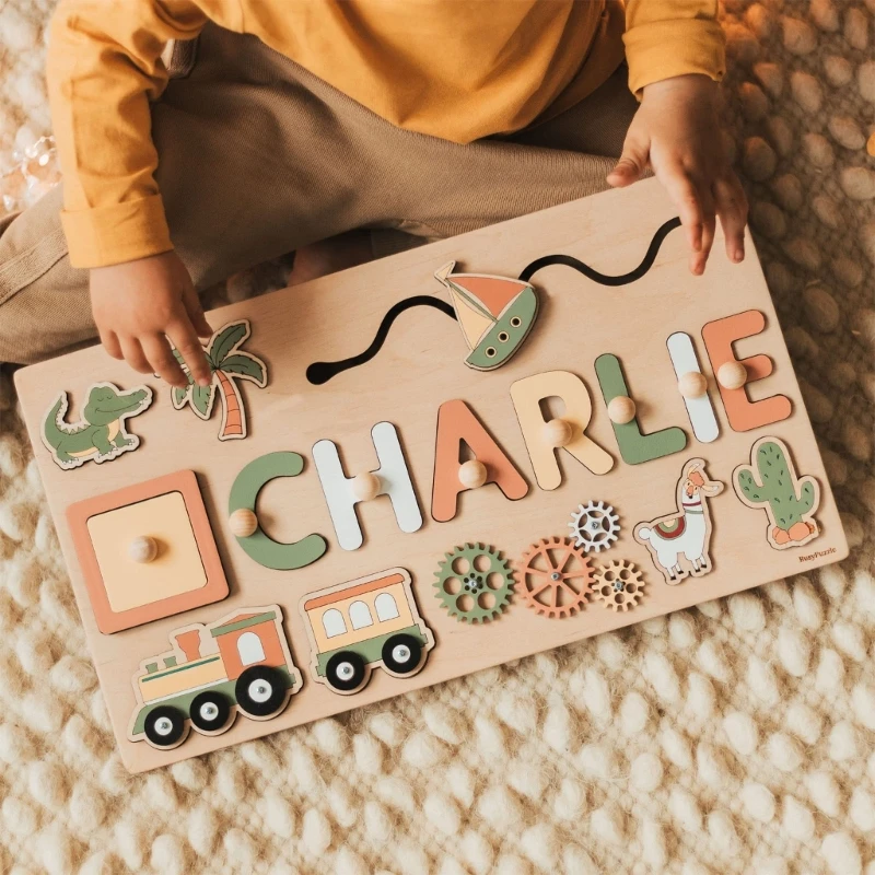 Educational Name Puzzle Kids Wooden Board Toy Kids Sensory Fine Motor Skill Toy