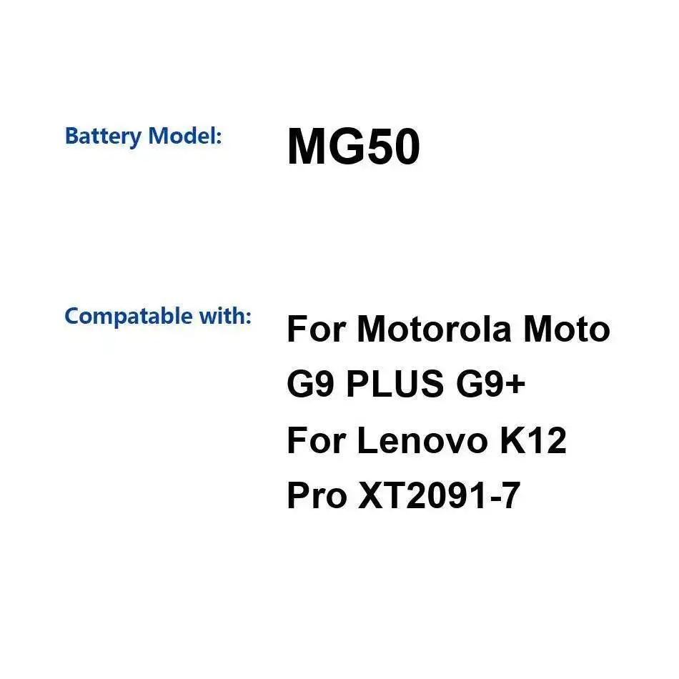 

Premium Replacement Long-Lasting 5000Mah Mobile Phone Battery MG50 For Motorola Moto G9 Plus Lenovo K12 Pro XT2091-7