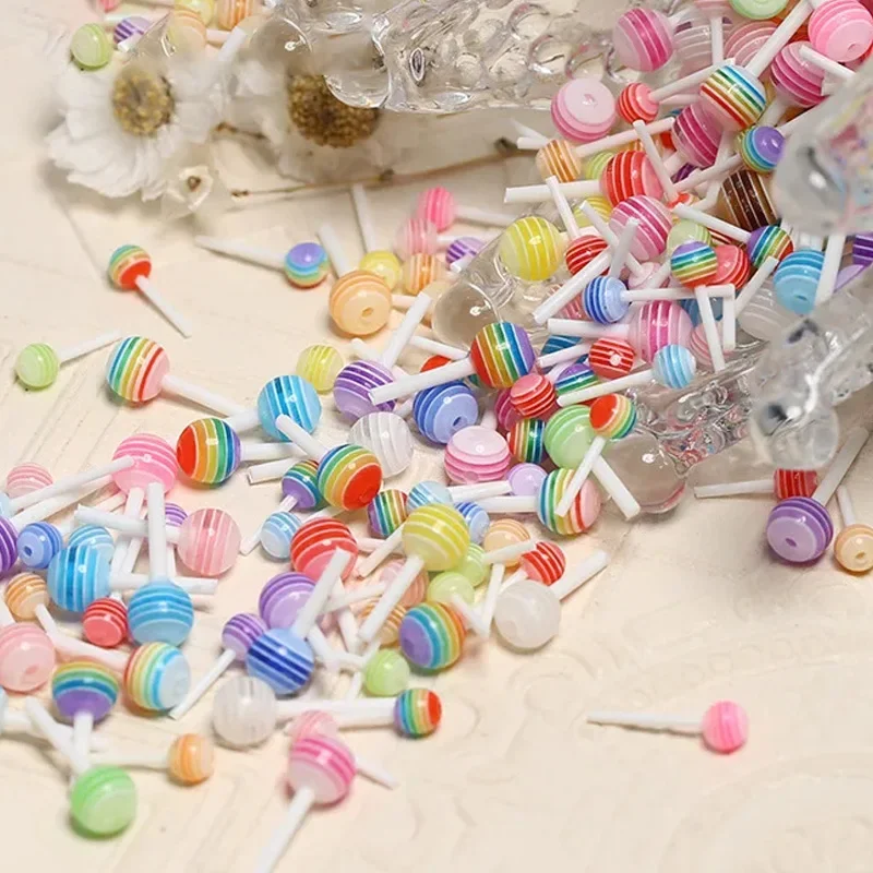 20 piezas de piruleta de 6mm para decoración de uñas, accesorios acrílicos de resina Kawaii, joyería colorida, Mini dulce caramelo, diamantes de imitación para manicura