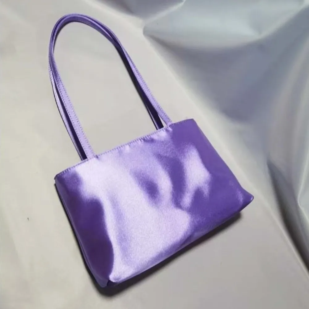 Chic Nylon Silk-like Shoulder Bag Square Shape Solid Color Underarm Bag Waterproof Macaron Tote Bag Daily Casual Use