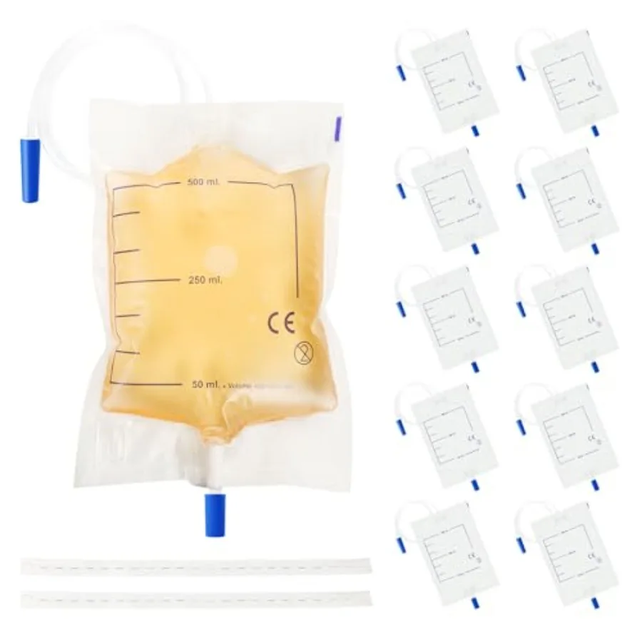 

10-Pack Urine Drainage Bags 500 ML with Soft Adjustable Straps, Anti-Reflux Valve, and Easy-Drain Switch Urinary Leg Bags Suita