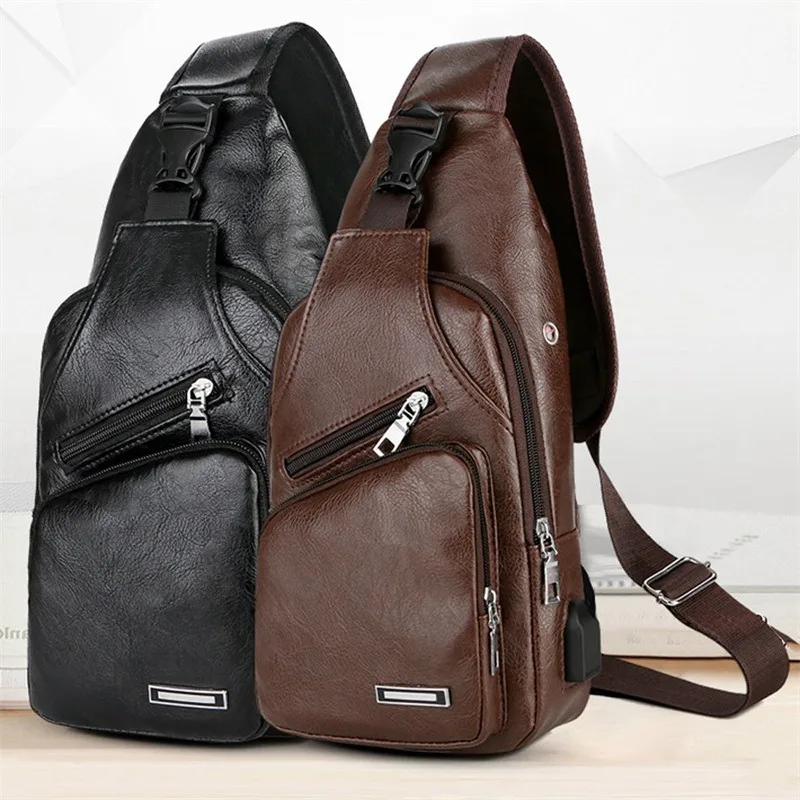 Men\'s Crossbody Bags Men\'s USB Chest Bag Designer Messenger Bag Leather Shoulder Bags Diagonal Package Back Pack Travel