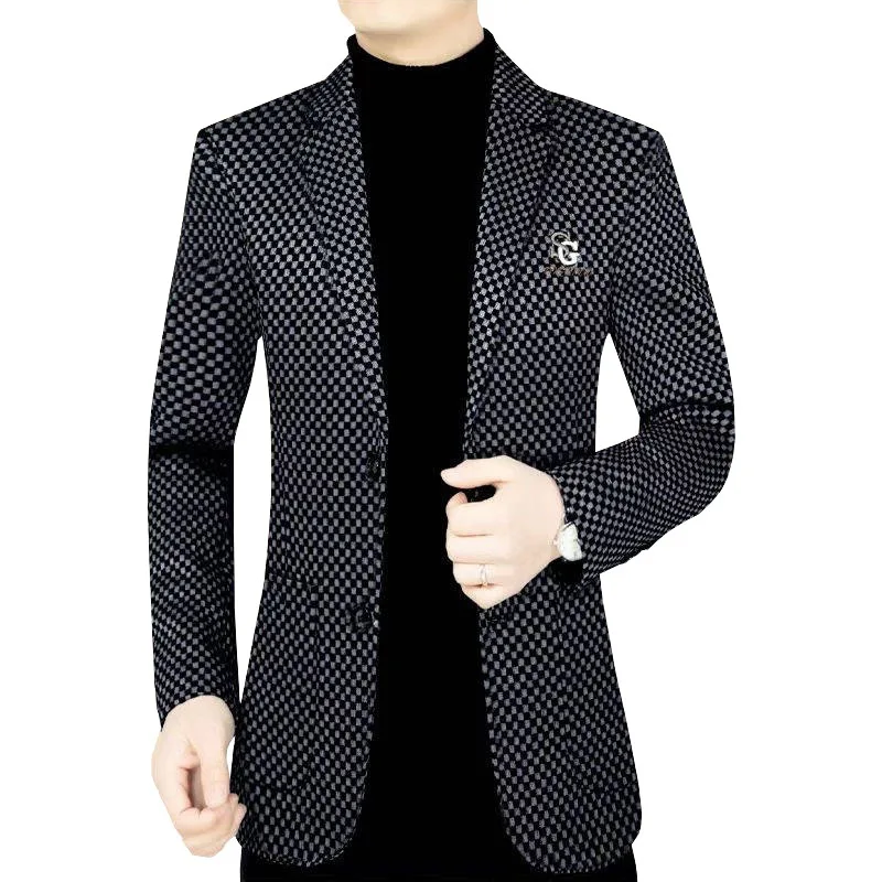 Men Houndstooth Blazers Business Casual Suits Jackets Korean Design Blazers Coats New Spring Autumn Slim Blazers Men Clothing