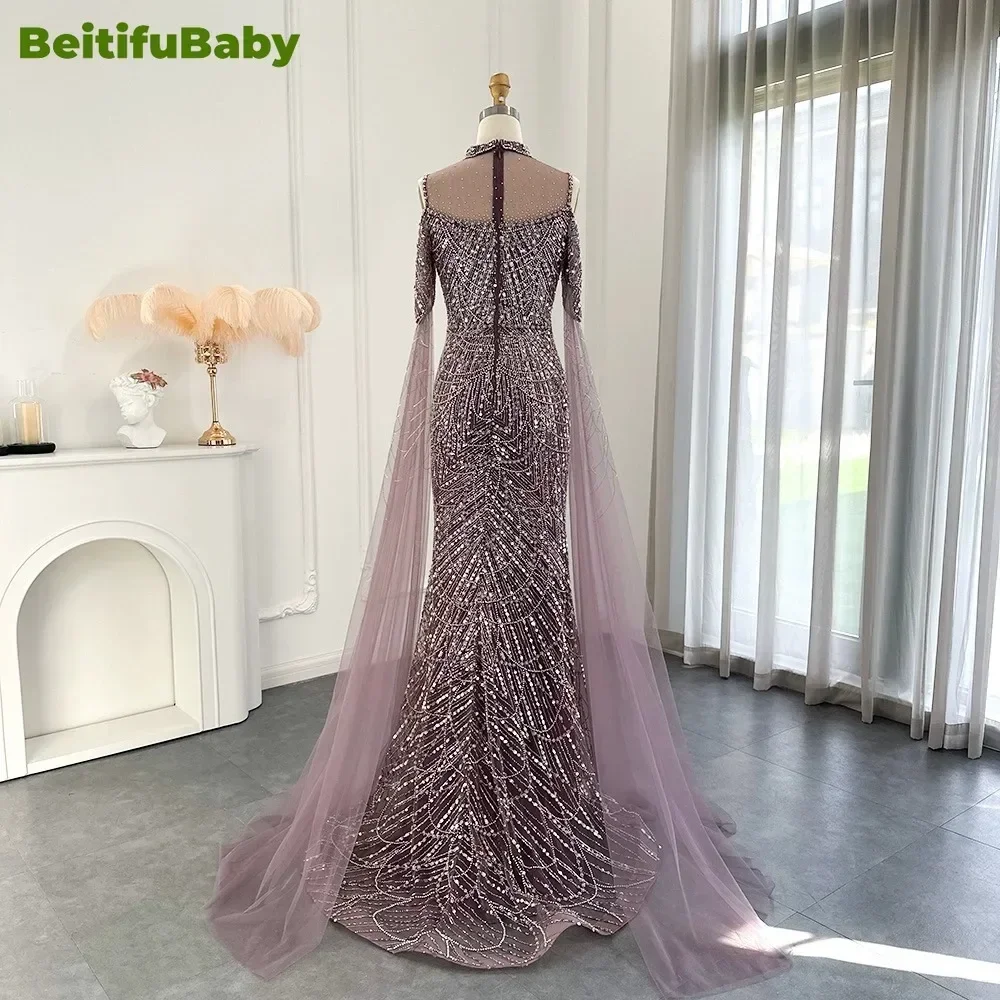 BeitifuBaby 2024 Women\'s Luxury Evening Dress Arabic Sparkling Lace Long Sleeve Sequins Dubai Party Dresses for Women Vestidos