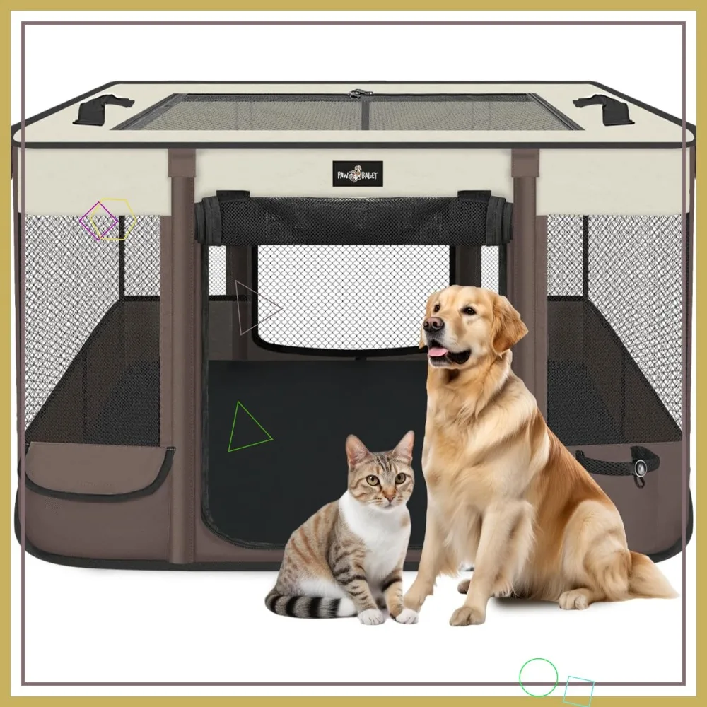 

Foldable Pet Playpen: Waterproof, Portable Dog Cat Kennel Tent with Retractable Shade & Carrying Case for Indoor Outdoor Use