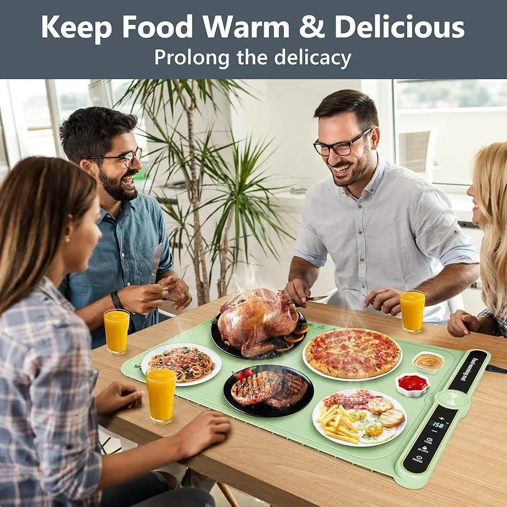 Electric Food Warming Mat Rapid Heating Tray with 9 Temperature Levels 6 Hour Timer Silicone Food Warmer Cooking Accessories