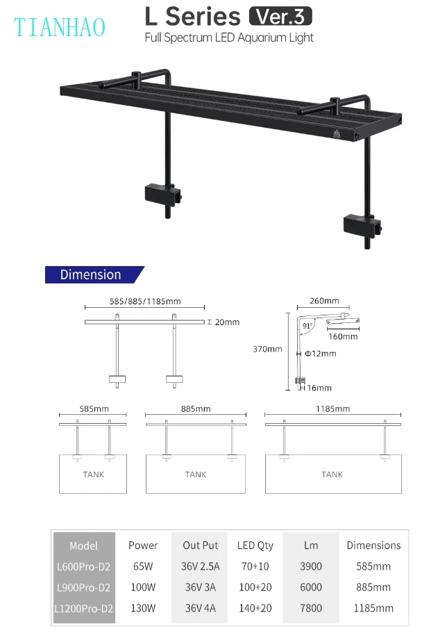 WEEK AQUA L Series APP التحكم باهتة ومؤقت RRB + UVA إضاءة حوض السمك مصباح ليد مزروع #6
