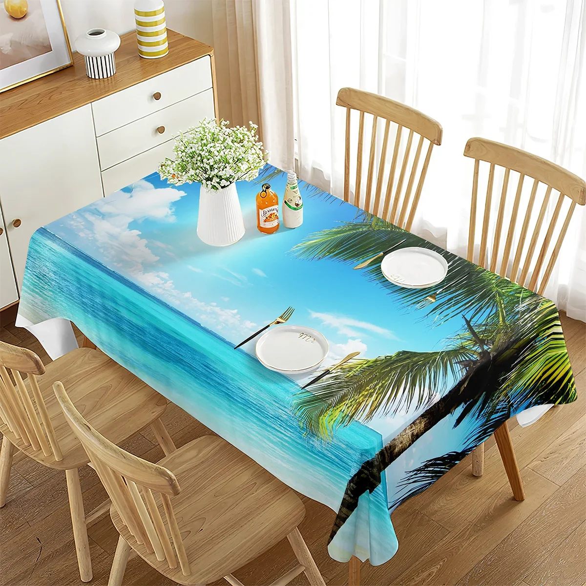 

Beach Tablecloths, Summer Sea Coconut Trees Home Decor Table Cloths, Polyester Tablecloth For Indoor Living Room Kitchen Patio