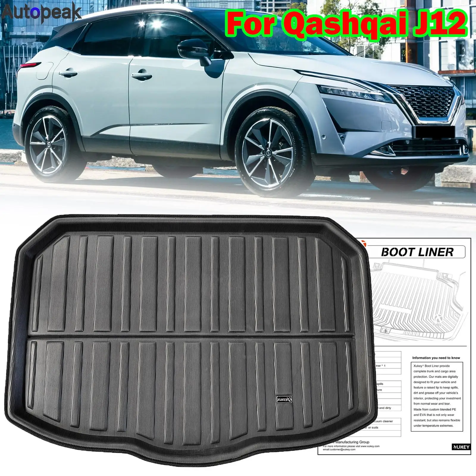 

For Nissan Qashqai J12 3 2022 2023 2024 Car Boot Liner Mat Cargo Trunk Floor Tray Carpet Waterproof Anti Slip Cover Accessories