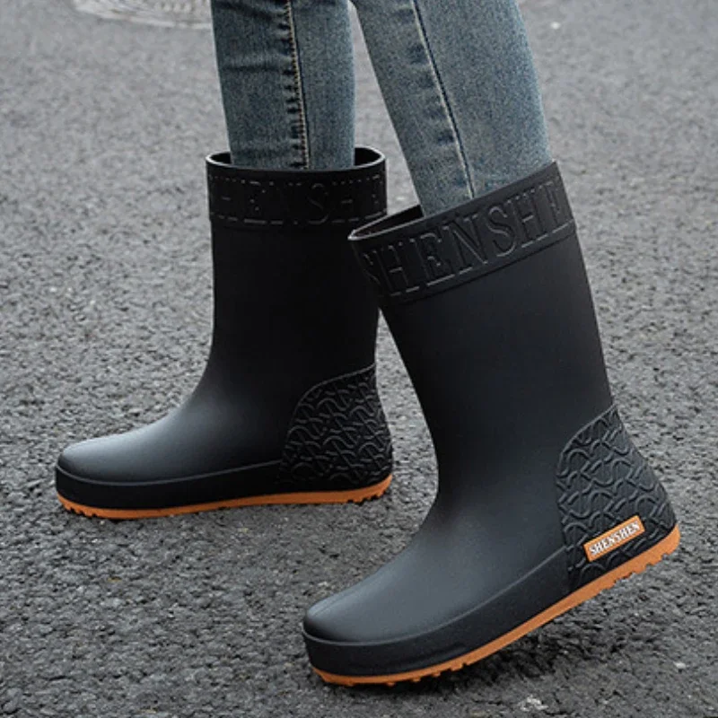 Bottes en caoutchouc imperméables pour femmes, chaussures de pluie coordonnantes pour la pêche, le travail et la sécurité, mi-mollet, chaussures d'eau de cuisine pour femmes