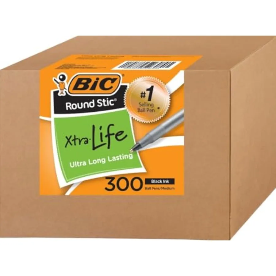 

Round Stic Xtra Life Ballpoint Pens Bulk Pack of Black Ink Pens Medium point 1.0 mm Pack of 300