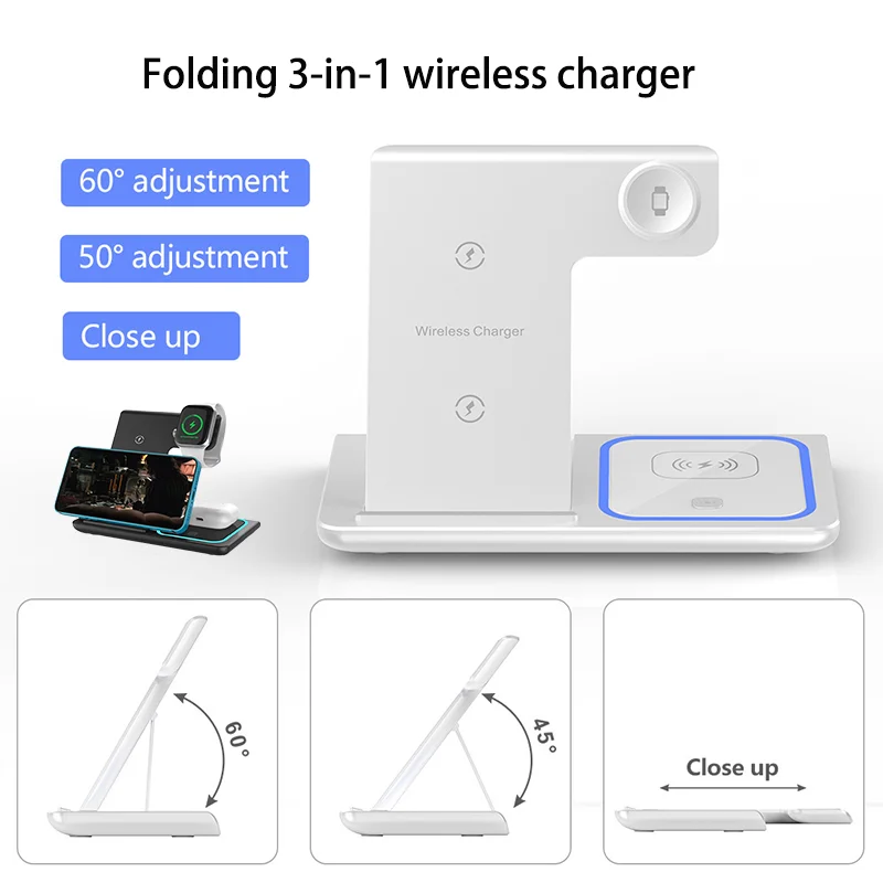 3 in 1 Fast Charging Station For iPhone 15 Pro Max Samsung Galaxy S24 S25 Foldable Wireless Charger Stand for Apple Watch