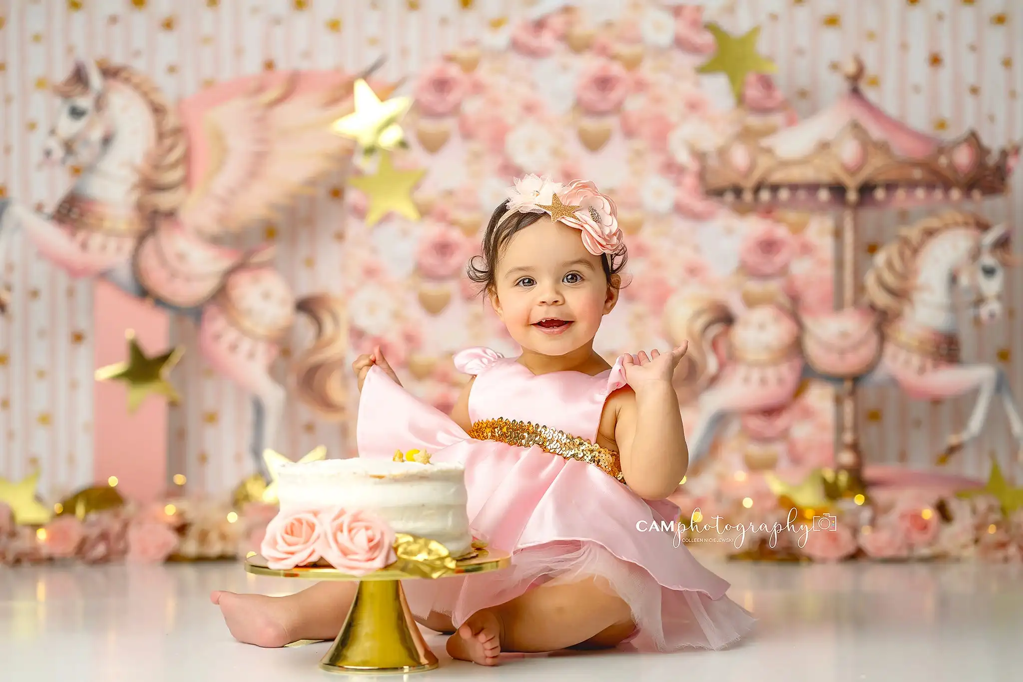 Girls and Boys Birthday Party Backdrop Florals and Balloons Cake Smash Themed Backgrounds Kids Baby Photo Backgrounds
