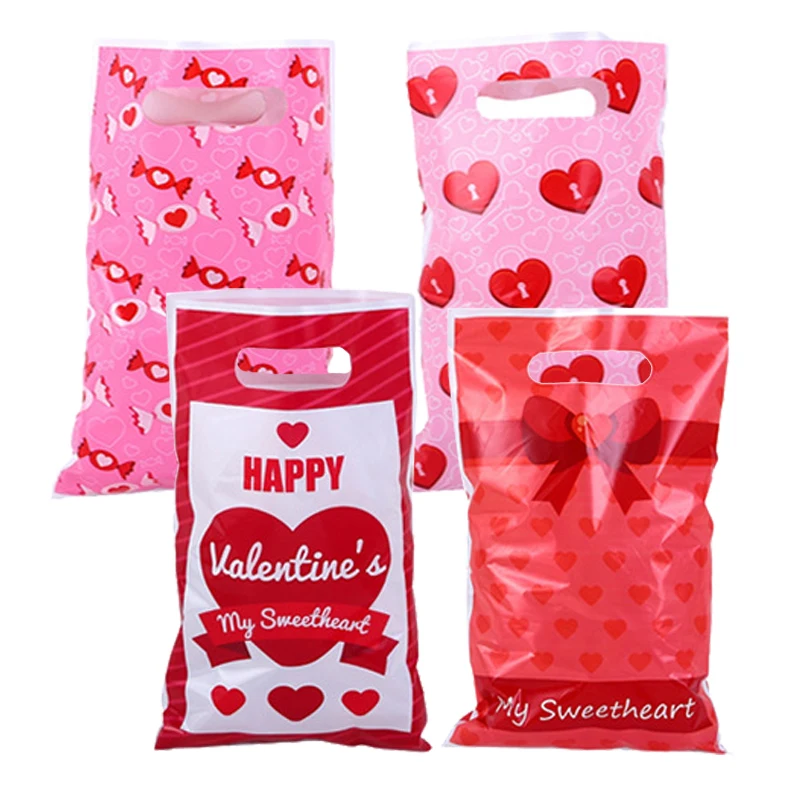 50/100pcs Multiple options Pink Valentine'S Gift Bags With Heart Balloon & Teddy Bear Design For Candy And Food Packaging ﻿