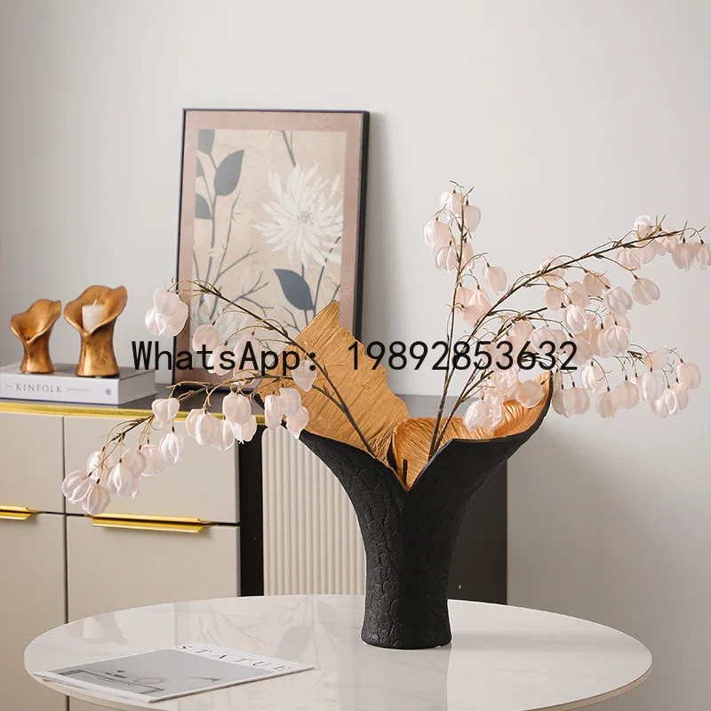 Resin Handicrafts Flower Vase Open Flowerpot Black Gold Art Display Candlestick Fish-tail Vase Home Decoration Accessories