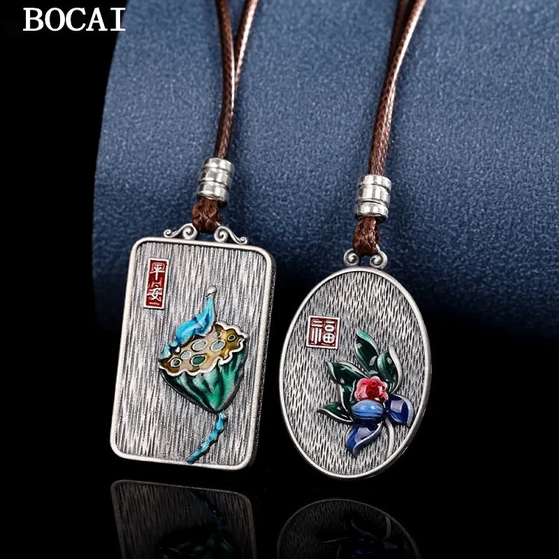 BOCAI S999 Pure Silver Retro Fashion Burned Blue Ailian Said No Event Card Pendant