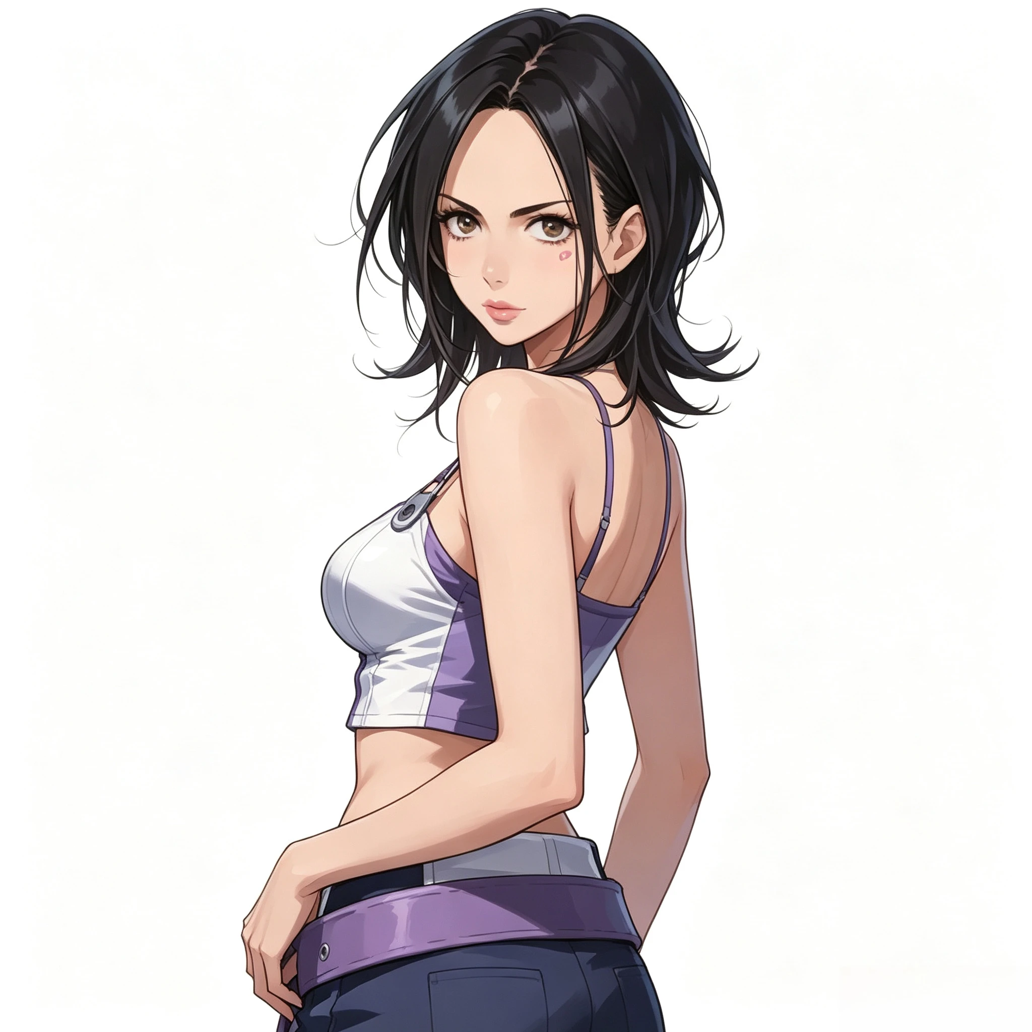 Sexy Anime Black Hair Girl in Purple Top Sticker, 2D Matte Waterproof Vinyl Decal for Auto, Laptop & Helmet