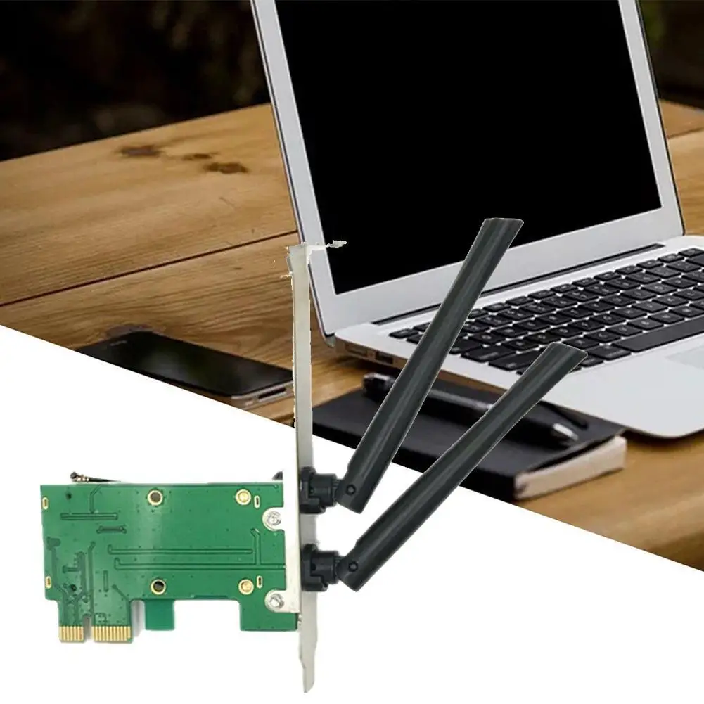 Wireless Wifi Network Card Mini PCIE To PCI-E 1X Desktop Adapter Accessories Antennas Computer Parts 2 Antennas Adapter