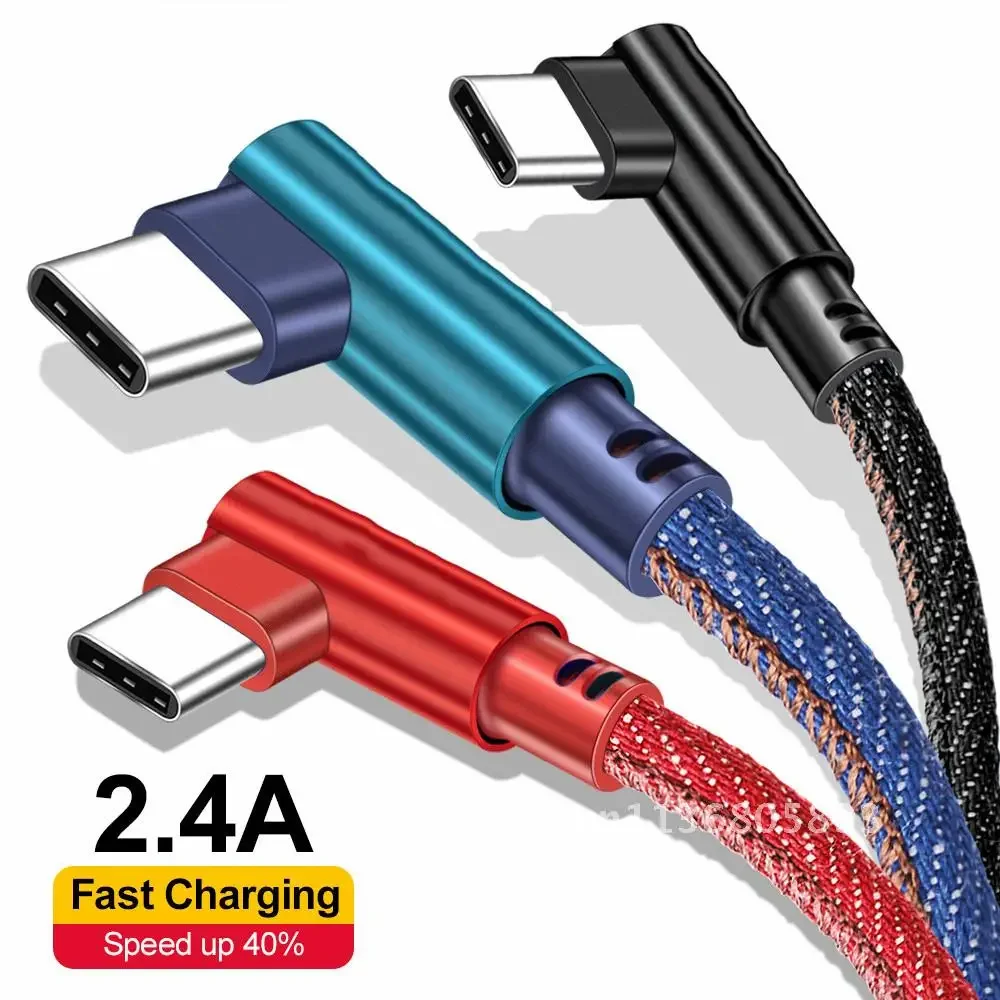 

EONLINE 90 Degree Type C Cable 2.4A USB TypeC Cable Quick Charge3.0 Wire For Samsung S20 Xiaomi Poco Huawei Phone USB C Cables D