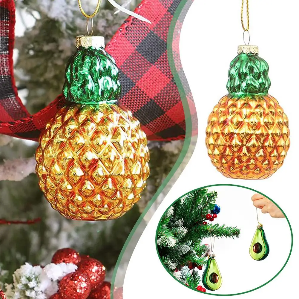 Pineapple Christmas Tree Toy Glass Fruit Baubles Christmas Tree Ornaments Decoration For Home New Year Decor Navidad 2024