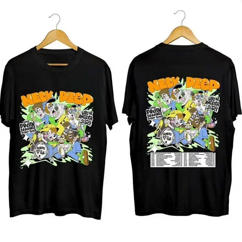 

Neck Deep With Drain, Bearings, Higher Power 2024 Tour T-Shirt tow sides