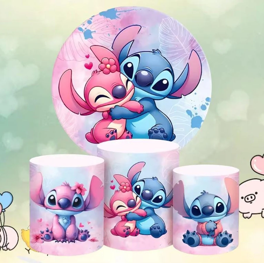 Sfondo rotondo Lilo e Stitch Copertura per botte di cartone animato a tema Disney Decorazione personalizzata per feste di compleanno per baby shower