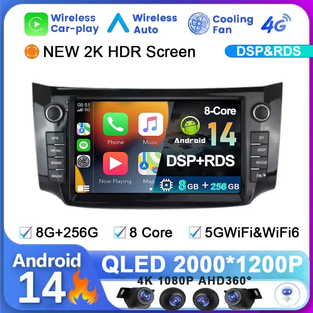 Android 14 System For Nissan Sylphy B17 Sentra 12 2012 - 2018 Auto Car Radio Navigation GPS Touchscreen Multimedia Video Player