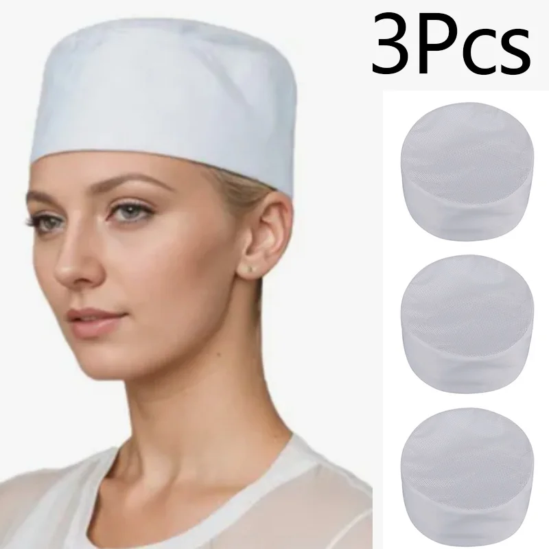 3Pcs Chef Cap Breathable Mesh Kitchen Work Hat Adjustable Catering Service Cap for Men Women Restaurant Cooking Hair Cover